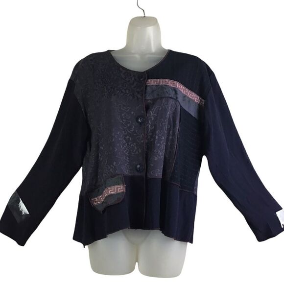 Spenser Alexis VTG Lagenlook Mixed Materials Button Front Blouse/Jacket - Picture 1 of 12